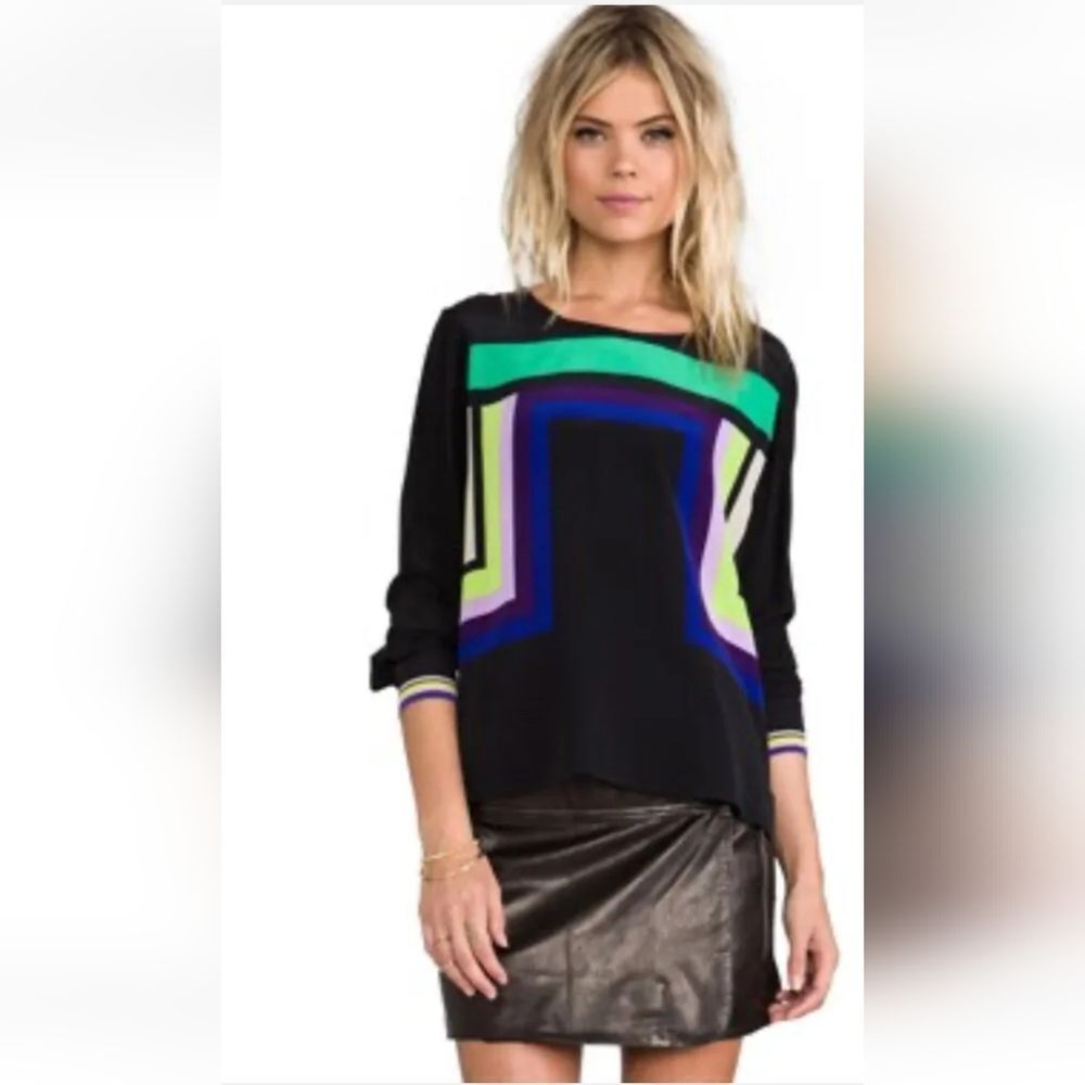 Diane Von Furstenberg Runway Perla Print Silk Blouse In Geo Placement Size 0